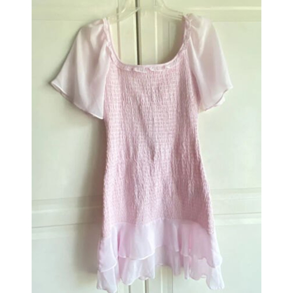 BCBGeneration Women’s Sz 2 Smocked Pink Tiered Ruffle Dress NWT - Picture 2 of 12
